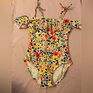 Girls art class swimsuit size 8 off the shoulder floral print